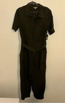 Lucky Brand cargo Forest Green Women's Collared Button up Tie Waist Jumpsuit Med