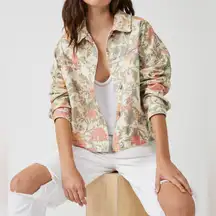 We The Free People Opal Swing Floral Denim Jacket Bohemian