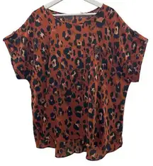 Cato Plus 2X 18W/20W Blouse Short Sleeve Leopard Animal Print Short Cuff Sleeve