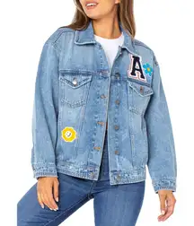 Celebrity Pink Distressed Denim Jean Patch Jacket Women's Size L NWT