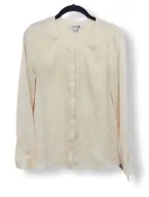 Forever 21 M Cream Satin Button Down Blouse Hidden Placket Long Sleeve Top