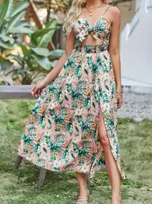 Floral Top And Maxi Dress With Print Bow Front