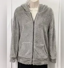 Olivaceous Sherpa Jacket Fleece Teddy Zip Up Hooded Gray Small Comfy Cozy Fuzzy
