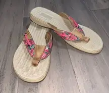 Maui Island Pink & Tan Sequins 1” Rubber. sole Flip Flops Sandals Size 7