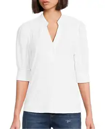Habitual cotton puff sleeve white button front top large