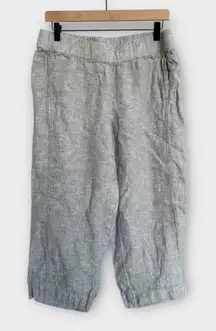 Pure Jill Linen Cropped Pull On Pants Gray Women's Medium Petite Coastal Minimal