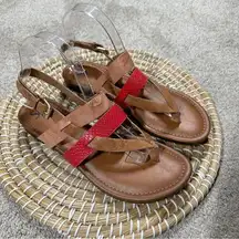 Sofft Women’s Bena Strappy Tan Red Leather Slingback Sandals Casual Boho 9.5