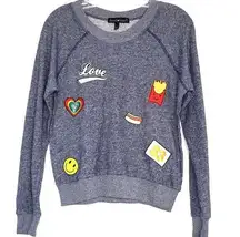 Derek Heart Blue French Terry Patches Sweatshirt Women's Medium