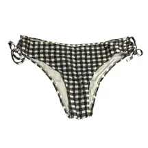 Aerie Bikini Bottom Cheeky Textured Tie Sides Gingham Plaid Black White S