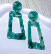 Green Colorful Rectangle Earrings 