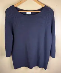 Aritzia Wilfred Linen 3/4 Sleeve‎ Ribbed Pullover Top Size Small Black Classic