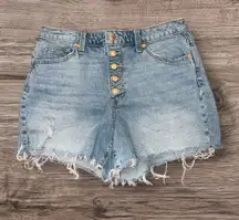 Universal Thread Denim Shorts Vintage Midi Button Fly Frayed Hem Light Wash 8/29