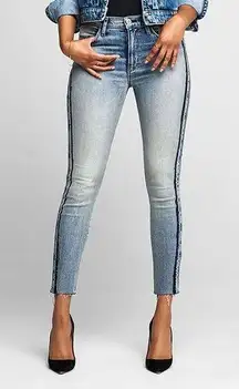 $300  Blue Custom Barbara High Rise Light Wash Jeans In Larkspur ( 28 )