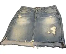 AG Adriano Goldschmied The Erin Denim Distressed Mini Skirt Blue Womens 27R