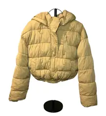 Urban Outfitters Cropped Puffer Jacket Size S Yellow Hooded Y2K