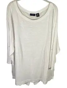 Adrienne Vittadini White Linen Dolman Sleeve Top Blouse Plus Size 2X‎ Coastal