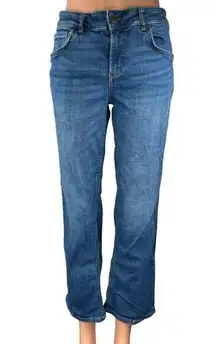 Zara Women's Blue Medium Wash Mid Rise Crop Flared Bootcut Denim Jeans Size 10