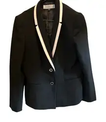 T Tahari Women's Black Blazer Shawl‎ Collar Contrast Trim Long Sleeve size 10