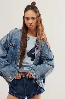 🌈NWT  - FREE PEOPLE Dia Denim Moto Jacket Size XL
