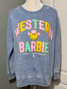Simply Southern Western Barbie Sweatshirt Blue Pastel Pullover Size Small