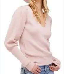 Free People  Ribbed V-neck ballet pink light blush pullover batwing sweater