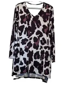 Unknown Brand &‎ Size Women's Black & Brown Cow Print V-Neck Long Sleeve Shirt