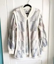 American Vintage Vintage Lauren Grey Acrylic Wool Blend Off White Knit Long Cardigan L Cottage