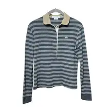 LACOSTE Stripe Rugby Polo Shirt XS FR 32 18” p2p Gray/Tan EUC