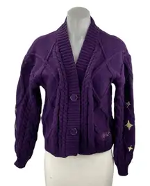 Taylor Swift Speak Now Purple Gold Cable Knit Embroidered Cardigan Sweater Sz XS