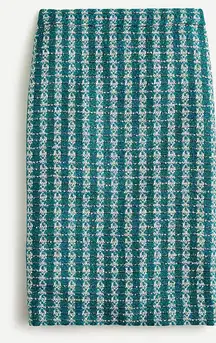 NWT J. Crew No. 2 Pencil Skirt In Emerald Tweed Size 12