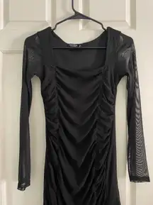 Black Mini Dress with Sheer Long Sleeves