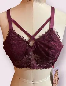 Seven til Midnight Merlot Lace Bralette with Lattice Back Sz 1X