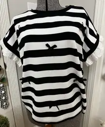 Women’s Oddi Striped Knit Top with Bow and Lace Detail size Large NWT