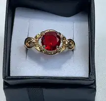 Gold Tone Ring‎ with Round Ruby Red Stone Statement Costume Ring, Size 7.25