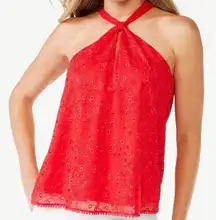 Sofia Vergara Eyelet Pom Pom Keyhole Halter Top Blouse Red Women S Small 4-6 NWT