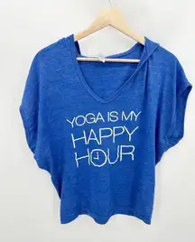 Alternative Shirt Women ONE SIZE Blue Yoga Is My Happy Hour Short Sleeve Hooded