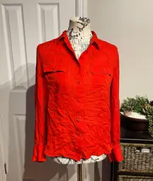 NWOT  Silk Bright Button Down shirt pocket blouse casual work summer blouse Poppy