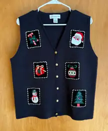 Croft & Barrow Christmas Sweater Vest XL Embroidered Holiday Festive Fun