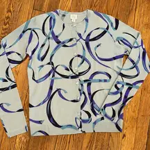 TSE 100% pure cashmere blue ribbon light blue cardigan button down size M