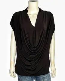 ECI Black V Neck Cap Sleeve Short Sleeve Top Size L