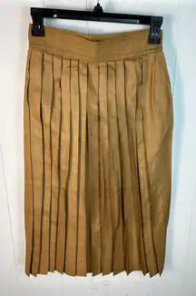 1970s Saint Laurent Rive Gauche Pleated Silk Midi Pleated Skirt in Brown Size XS