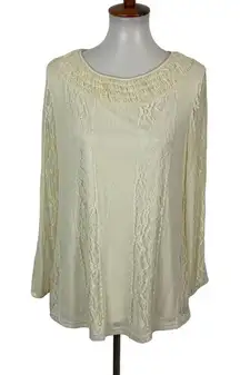 Krazy Kat Long Sleeve Top Ivory Small Lightweight Knit Cottagecore