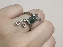 Vintage Inspired Silver Plated Adjustable Ring With Jade Green Gemstone