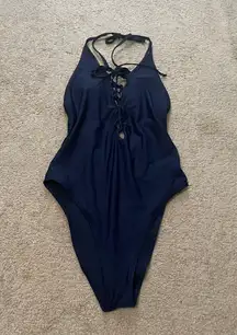 Aerie Lace Front  One Piece Navy Blue Swimsuit