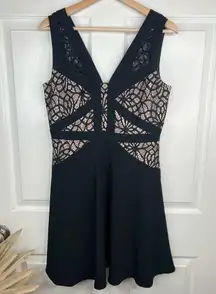 Aidan Aidan Mattox Black Fit-and-Flare Nude Lace-Panel Dress Size 8 Sleeveless