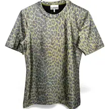 GANNI S Top Leopard Metallic Print Shirt Jersey Tee Animal Luxury Designer