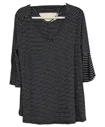 Westbound Women’s Striped Blouse Cutout in Back  Bell Sleeves XL