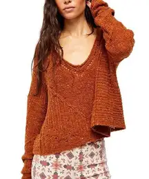 Free People Seashell Myrrh Knit Distressed Cropped Sweater Sz Medium