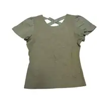 Anthropologie  Women's Olive Green Puff Sleeves Criss Cross Back Tops Size S