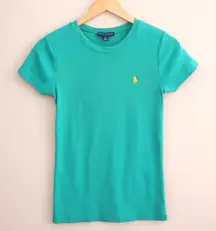 Ralph Lauren Women’s Teal Crewneck Classic Logo 100% Cotton T Shirt